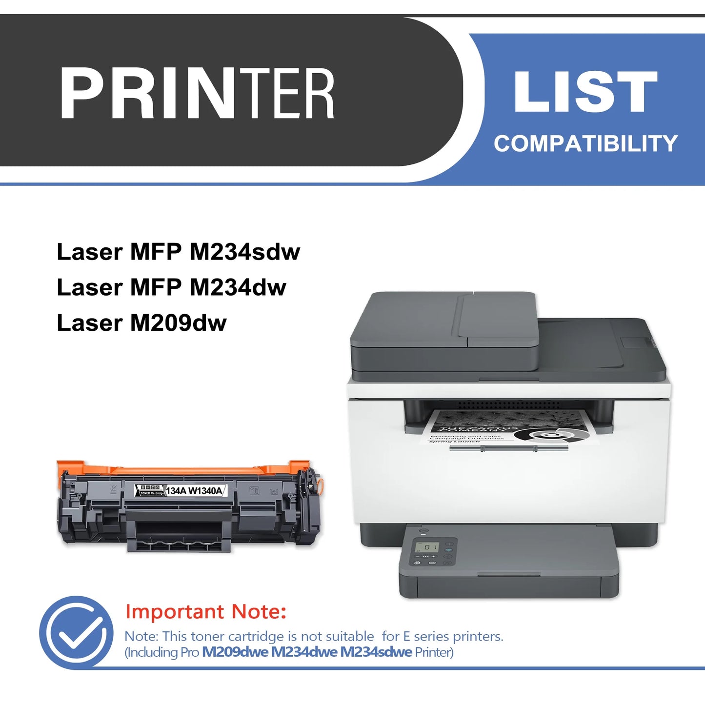 134A W1340A Toner Cartridge Balck 1-Pack Compatible for HP 134A W1340A Toner Cartridges for Laser M209,MFP M234 Series Printer(with Chip)