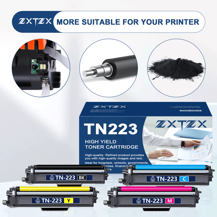 TN223 Toner Compatible for Brother TN223 Toner Cartridges Black Cyan Magenta Yellow Printer 4-Pack