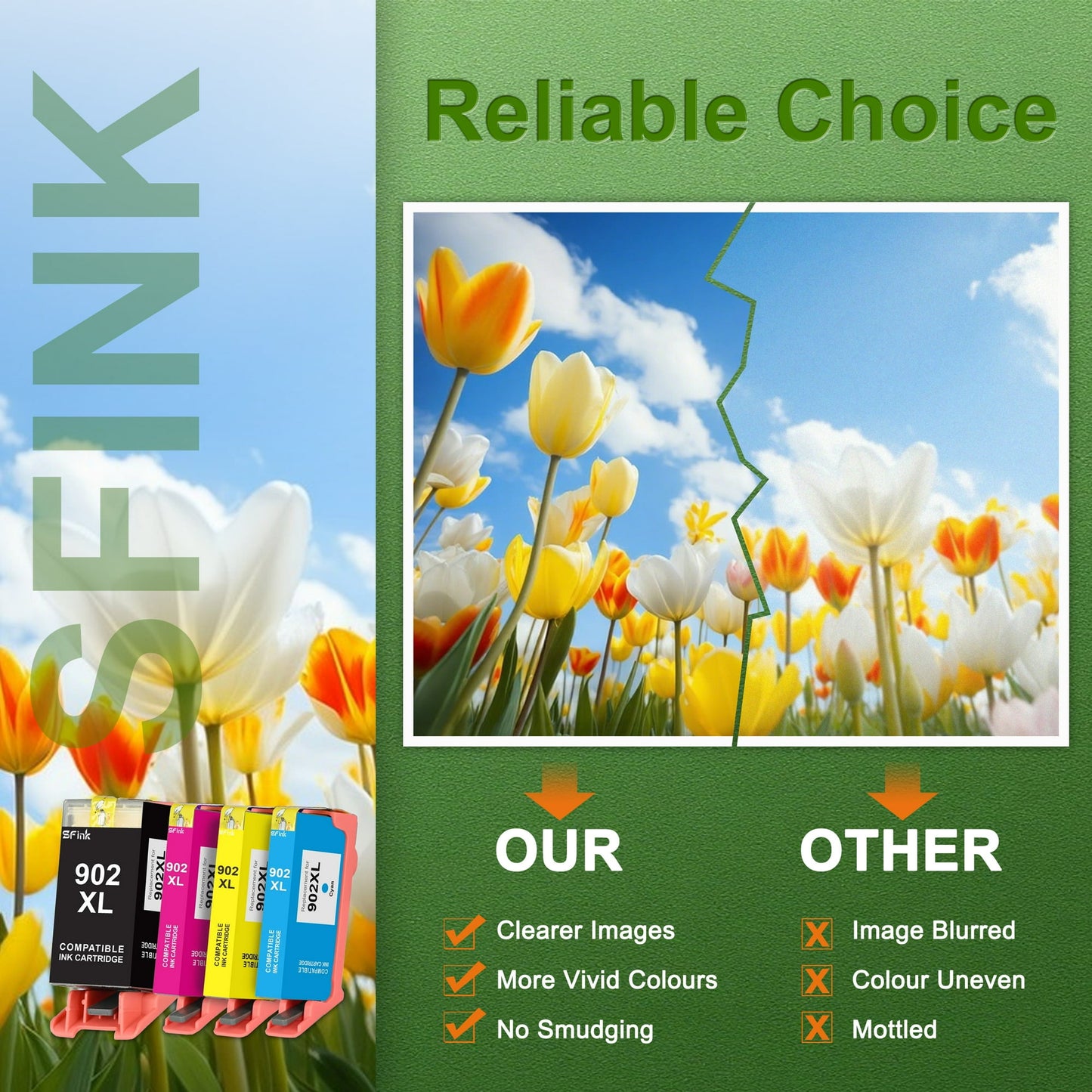 902XL Ink 4-Pack Combo Pack (1BK/1C/1M/1Y) Compatible for HP 902 Ink Cartridges for OfficeJet 6950 6960 OfficeJet Pro 6960 6970 Printers