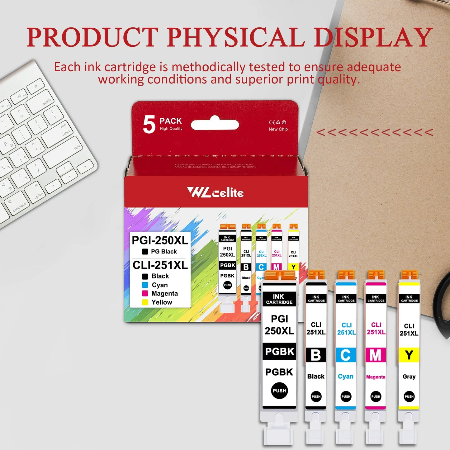 5 Pack 250XL 251XL Ink Compatible for Canon PGI-250XL CLI-251XL Ink Cartridge with PIXMA MG6620 MG5520(PGBK Black Cyan Magenta Yellow)