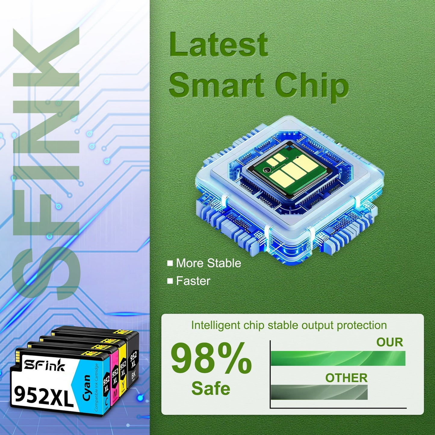 952XL Ink Cartridges Combo Pack (4 Pack) Compatible for HP 952/952 XL Ink, Works with OfficeJet Pro 8702/8710/8715 Printers