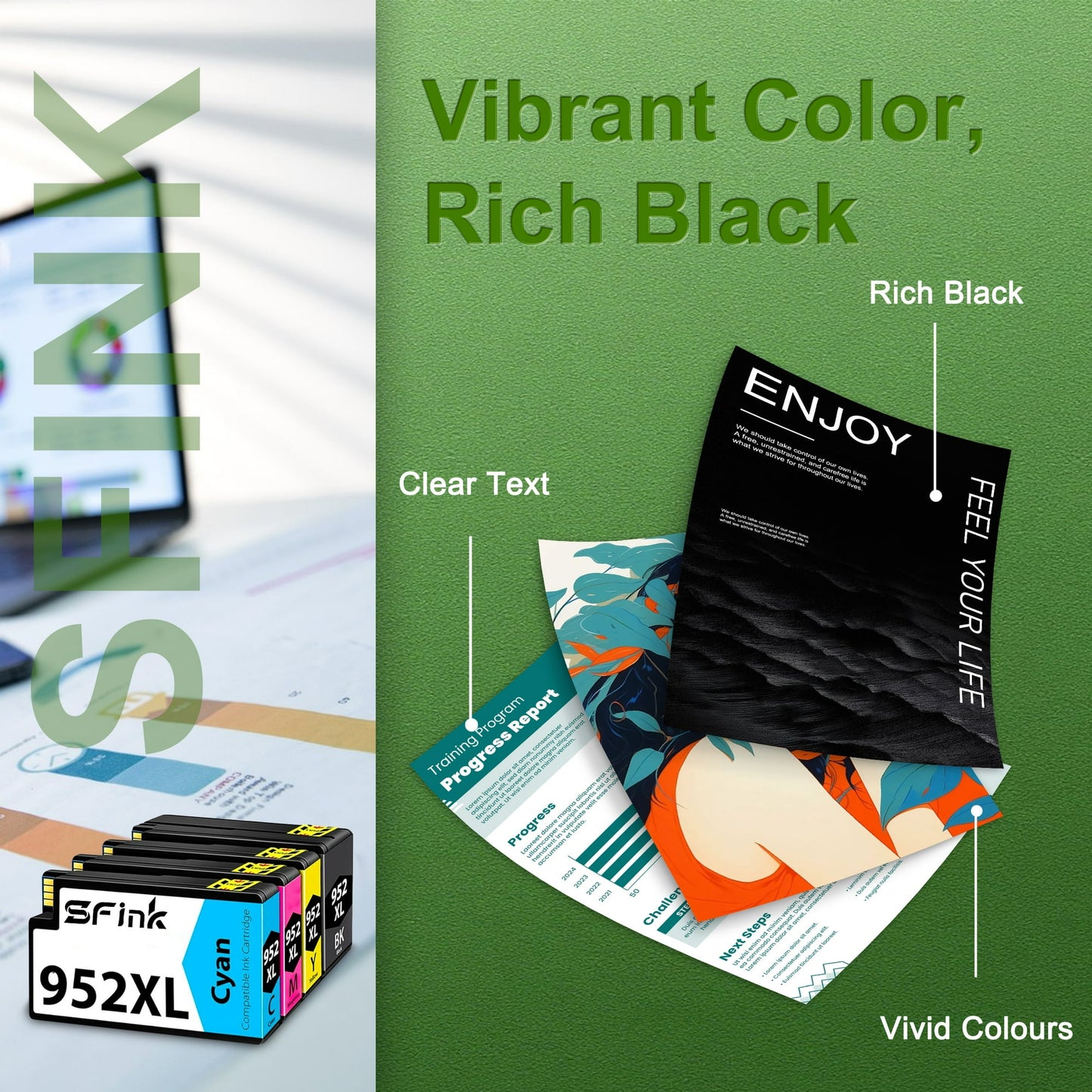 952XL Ink Cartridges Combo Pack (4 Pack) Compatible for HP 952/952 XL Ink, Works with OfficeJet Pro 8702/8710/8715 Printers