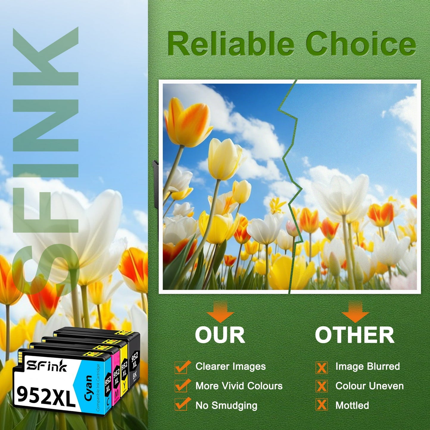 952XL Ink Cartridges Combo Pack (4 Pack) Compatible for HP 952/952 XL Ink, Works with OfficeJet Pro 8702/8710/8715 Printers