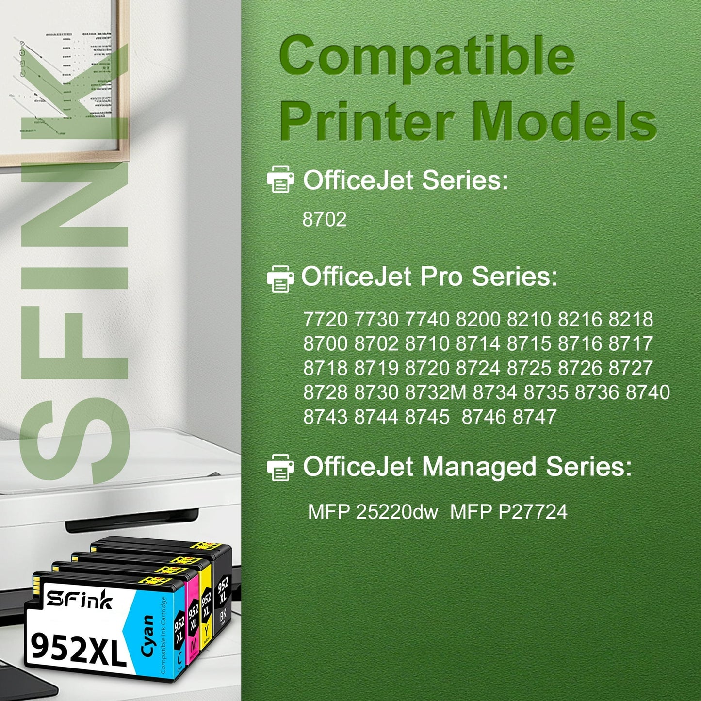952XL Ink Cartridges Combo Pack (4 Pack) Compatible for HP 952/952 XL Ink, Works with OfficeJet Pro 8702/8710/8715 Printers