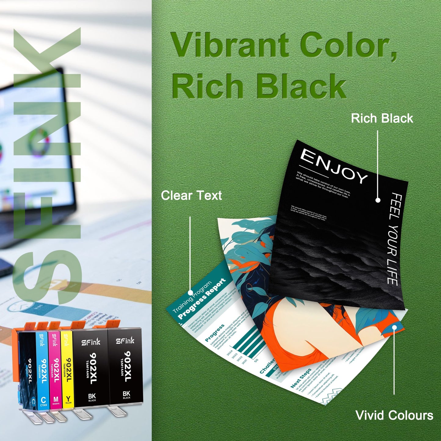 902XL Ink 5-Pack Combo Pack Compatible for HP 902 Ink Cartridges for OfficeJet 6950 6951 6958 6962 OfficeJet Pro 6960 6965 6970 6979 Printers High yield (2BK/1C/1M/1Y)