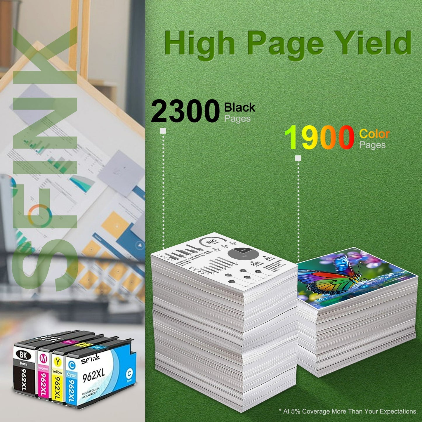 962XL Ink Combo Pack (1BK/1C/1M/1Y) Compatible for HP 962 Ink Cartridges for OfficeJet 9010 9012 9014e 9015 9016 9018 9019 Printers 4-Pack
