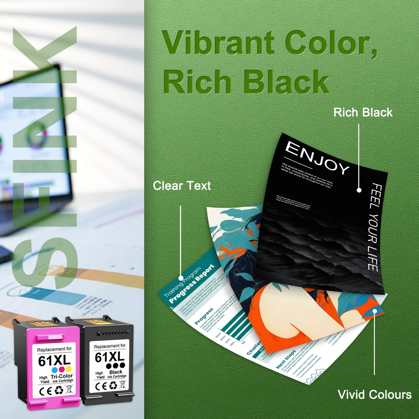 61XL Ink Combo Pack 2-Pack Black/Tri-color Compatible for HP 61 Ink Cartridges for Deskjet 1000 1010 2540 Envy 4500 4501 4502 Officejet 4630 4635 Printer