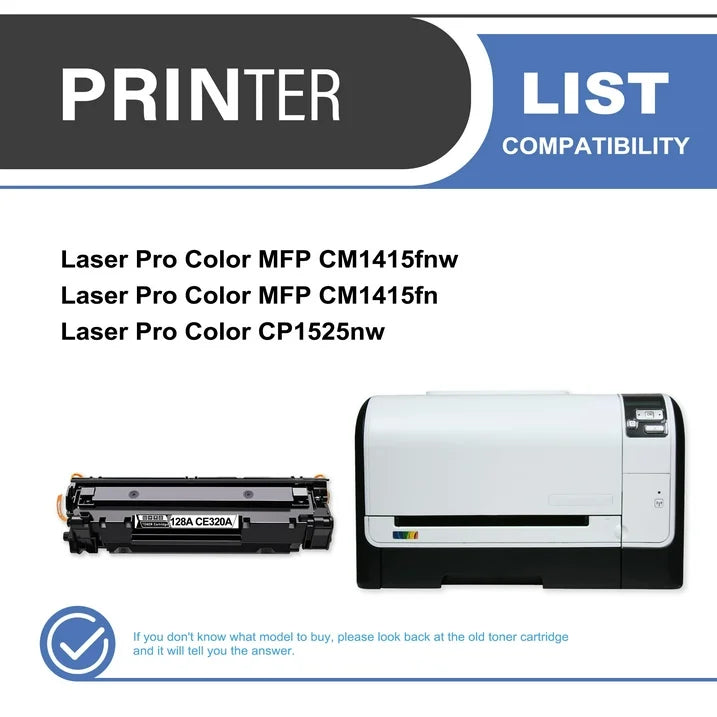 128A CE320A Toner Cartridge Balck 1-Pack Compatible for HP 128A CE320A Toner Cartridges for Laser Pro CM1415 Color, CP1525 Color Series Printer