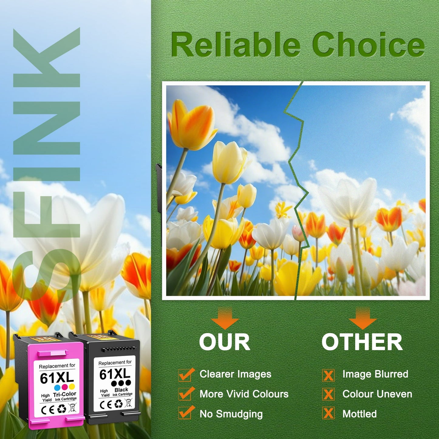 61XL Ink Combo Pack 2-Pack Black/Tri-color Compatible for HP 61 Ink Cartridges for Deskjet 1000 1010 2540 Envy 4500 4501 4502 Officejet 4630 4635 Printer