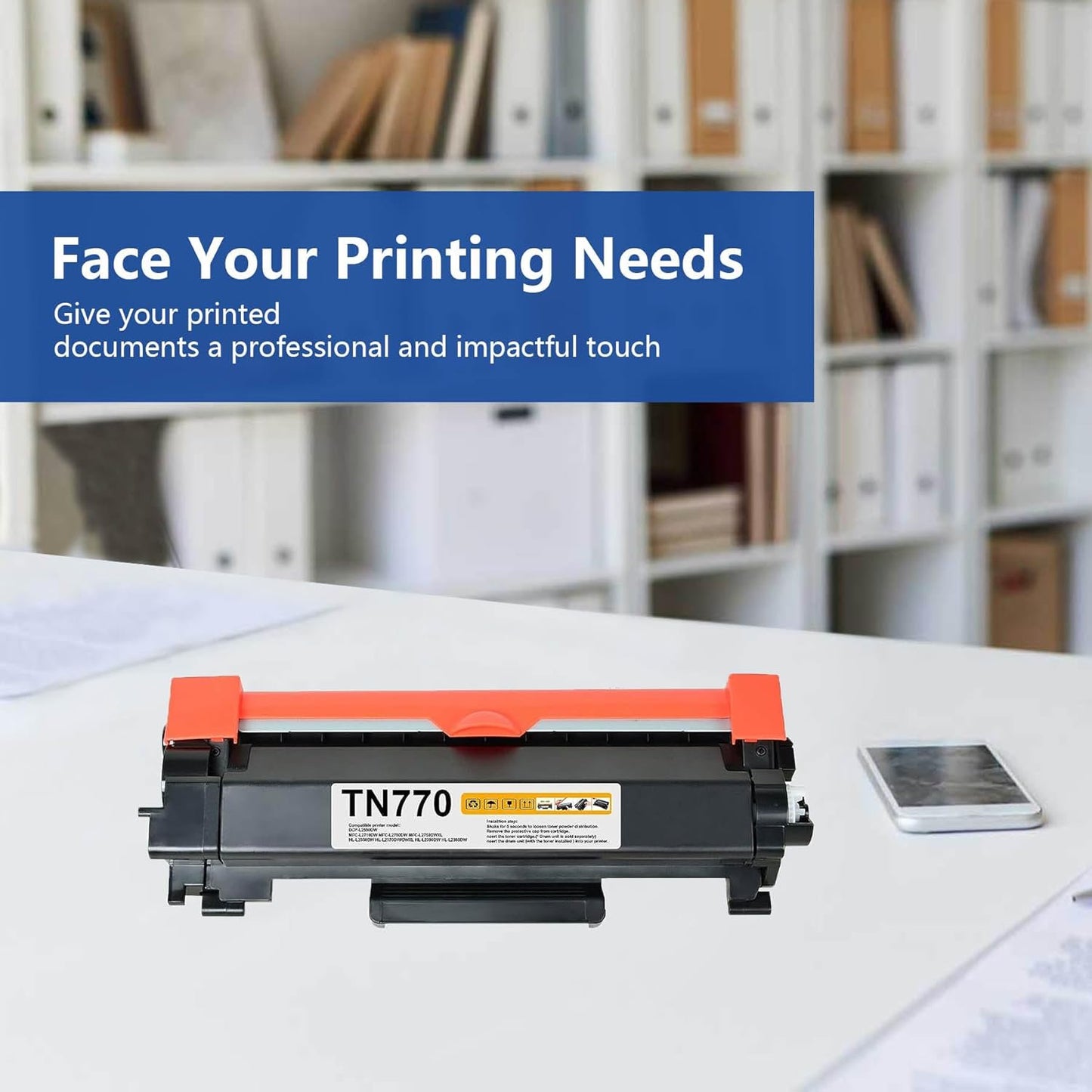 TN770 Black Toner Replacement for Brother TN770 TN760 Toner Cartridge for HL-L2370DW Printer(2-Pack)