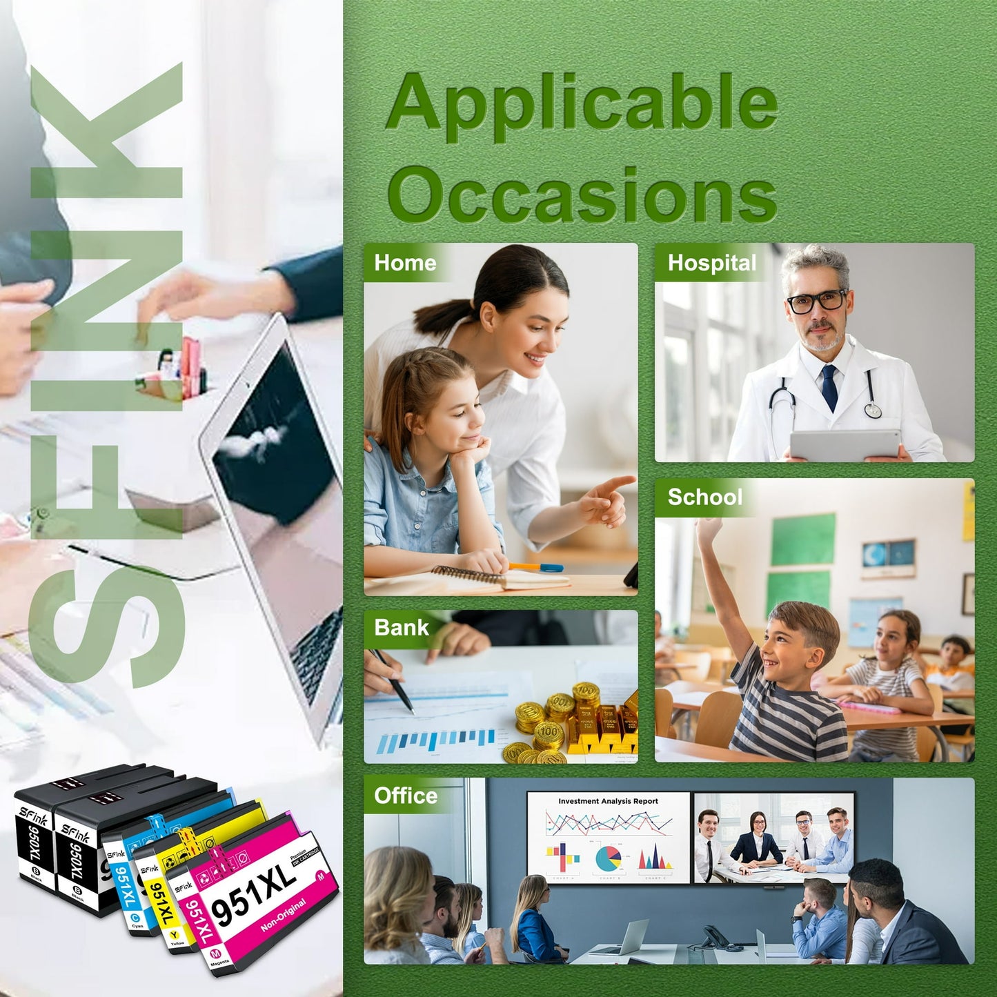 950XL 951XL Ink Cartridge 4-Pack Compatible for HP 950XL 951XL Ink Cartridges for OfficeJet Pro 8100 8600 8610 8620 8630 8640 8615 8625 8660 251dw 271dw 276dw Printers( Black Cyan Magenta Yellow)