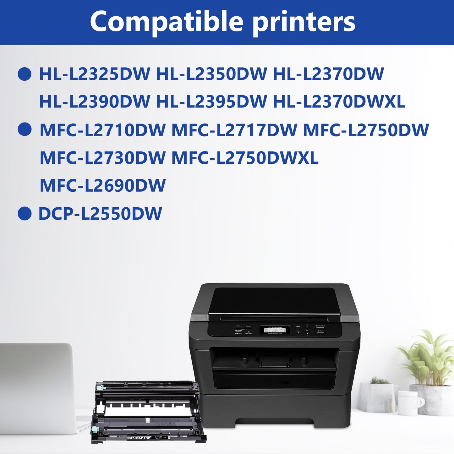 DR730 Drum Unit Compatible for Brother DR730 DR 730 Drum Unit for HL-L2350DW HL-L2395DW HL-L2370DW HL-L2370DWXL MFC-L2750DW MFC-L2710DW Printer (Black, 2-Pack)