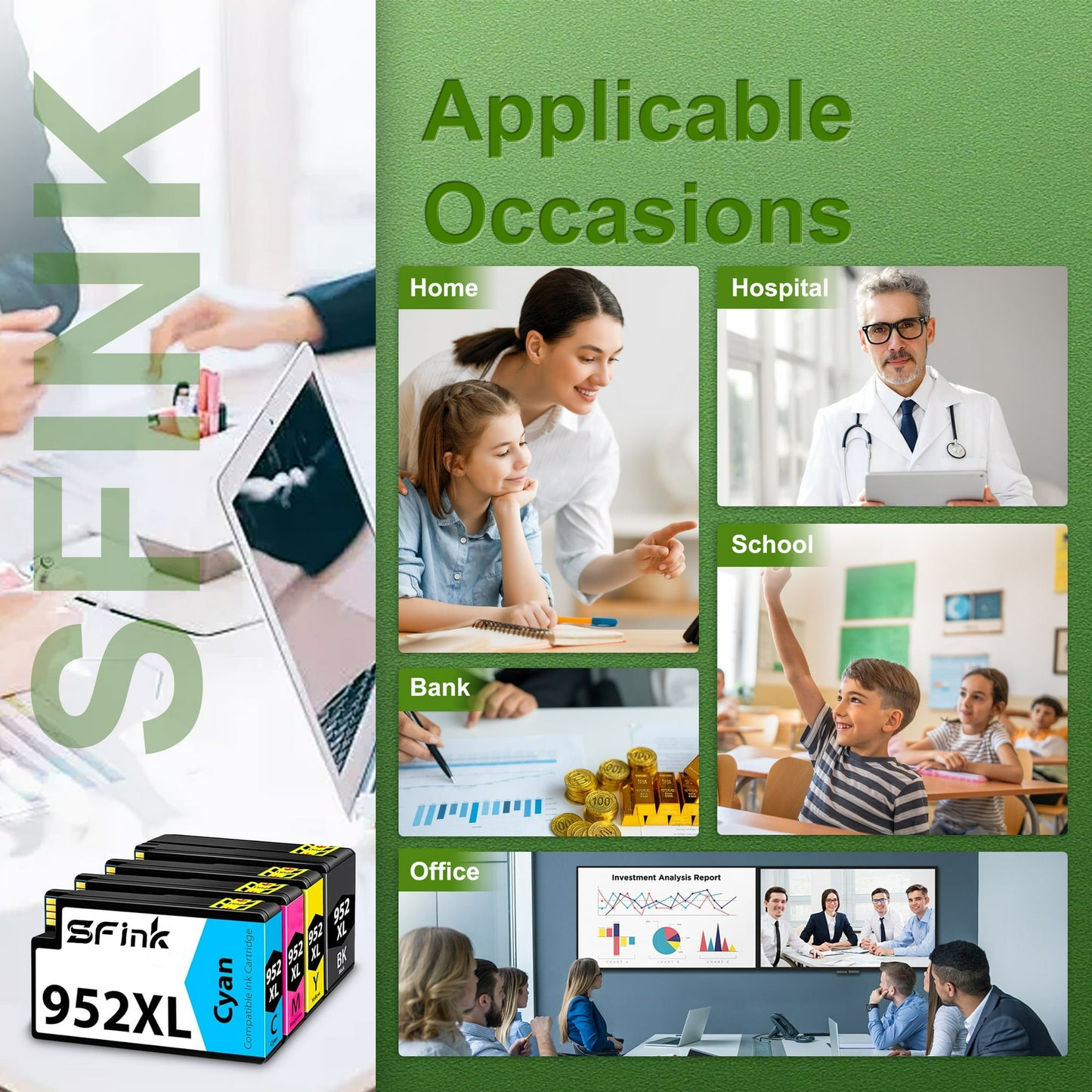 952XL Ink Cartridges Combo Pack (4 Pack) Compatible for HP 952/952 XL Ink, Works with OfficeJet Pro 8702/8710/8715 Printers