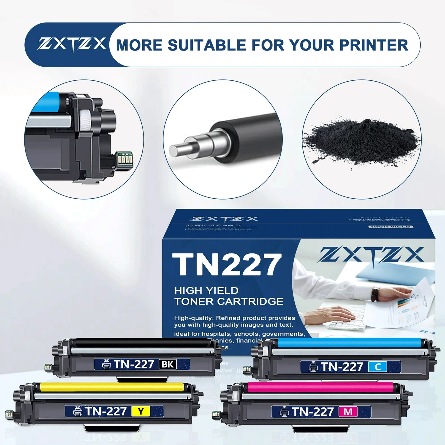 TN227 Toner Compatible for Brother TN227 Toner Cartridges Black Cyan Magenta Yellow Printer 4 Pack