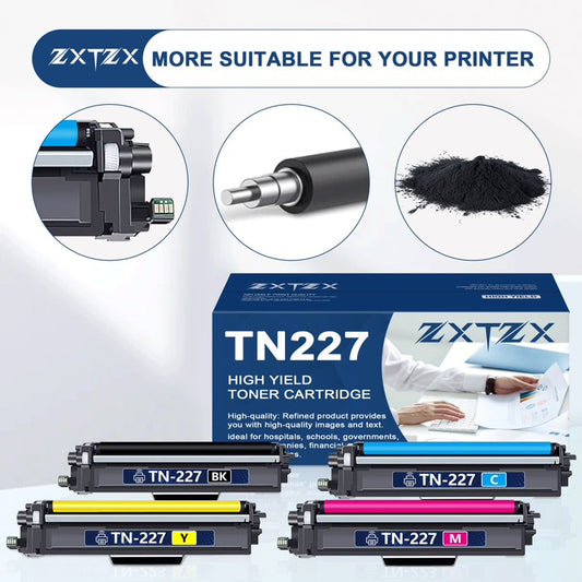 TN227 Toner Compatible for Brother TN227 Toner Cartridges Black Cyan Magenta Yellow Printer 4 Pack