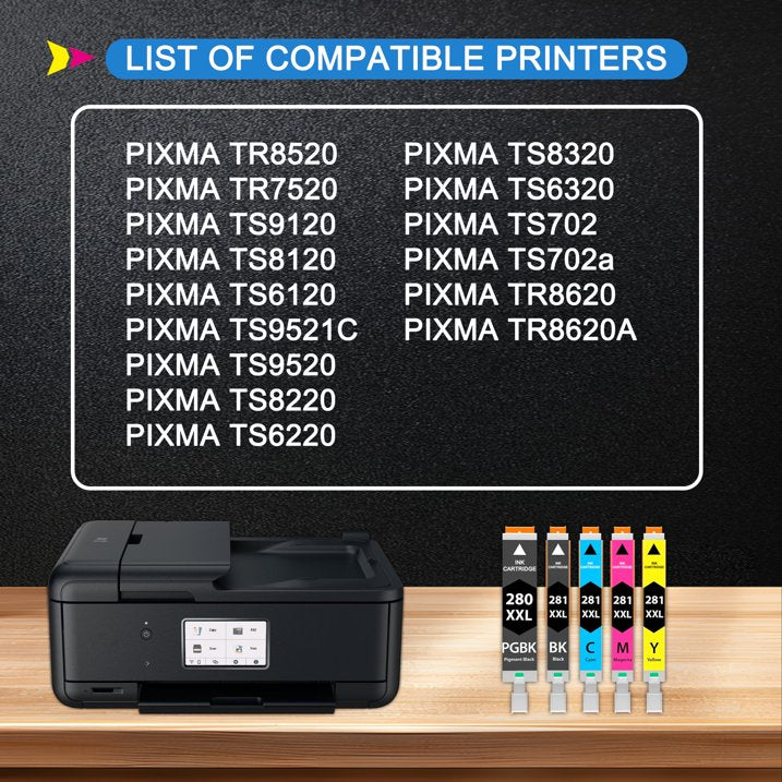 5 Pack 280 281 Ink Cartridge Compatible for Canon PGI-280XXL 281XXL Printer Ink