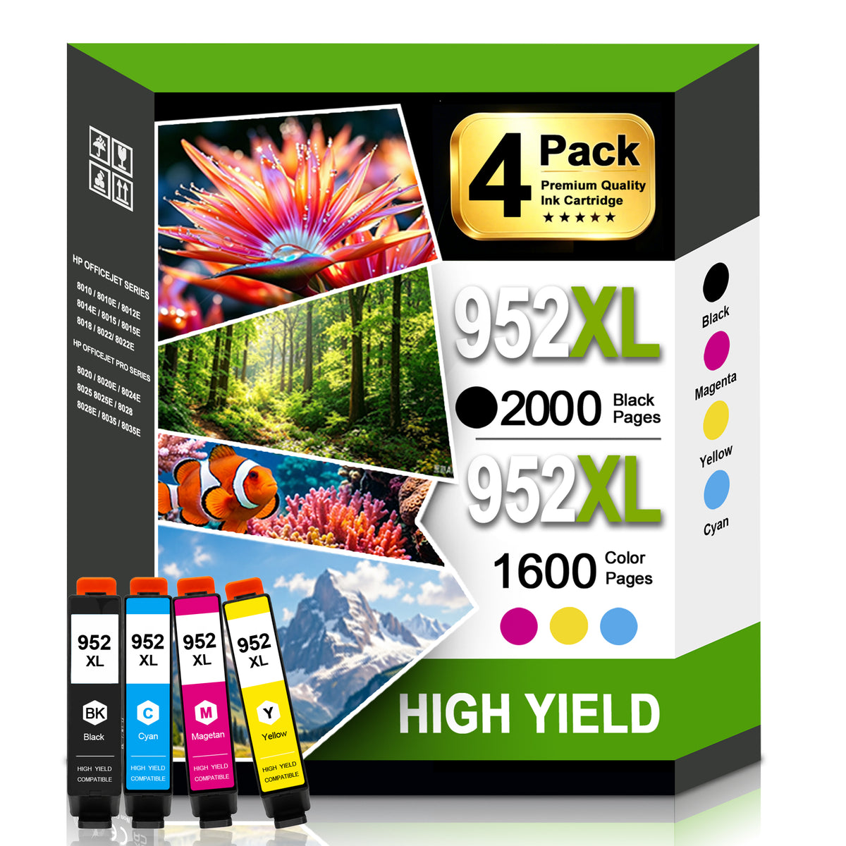 952XL Ink Cartridges Combo Pack Compatible for 952 xl 952 Ink Cartridges Works with OfficeJet Pro 7740 8710 8720 8210 Printers (4-Pack)