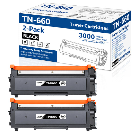 TN660 TN 660 Toner Cartridge Compatibles for Brother TN-660 TN630 Compatibles for MFC-L2700DW MFC-L2720DW HL-L2380DW HL-L2320D HL-L2340DW DCP-L2540DW Series Printers 2 Pack Black