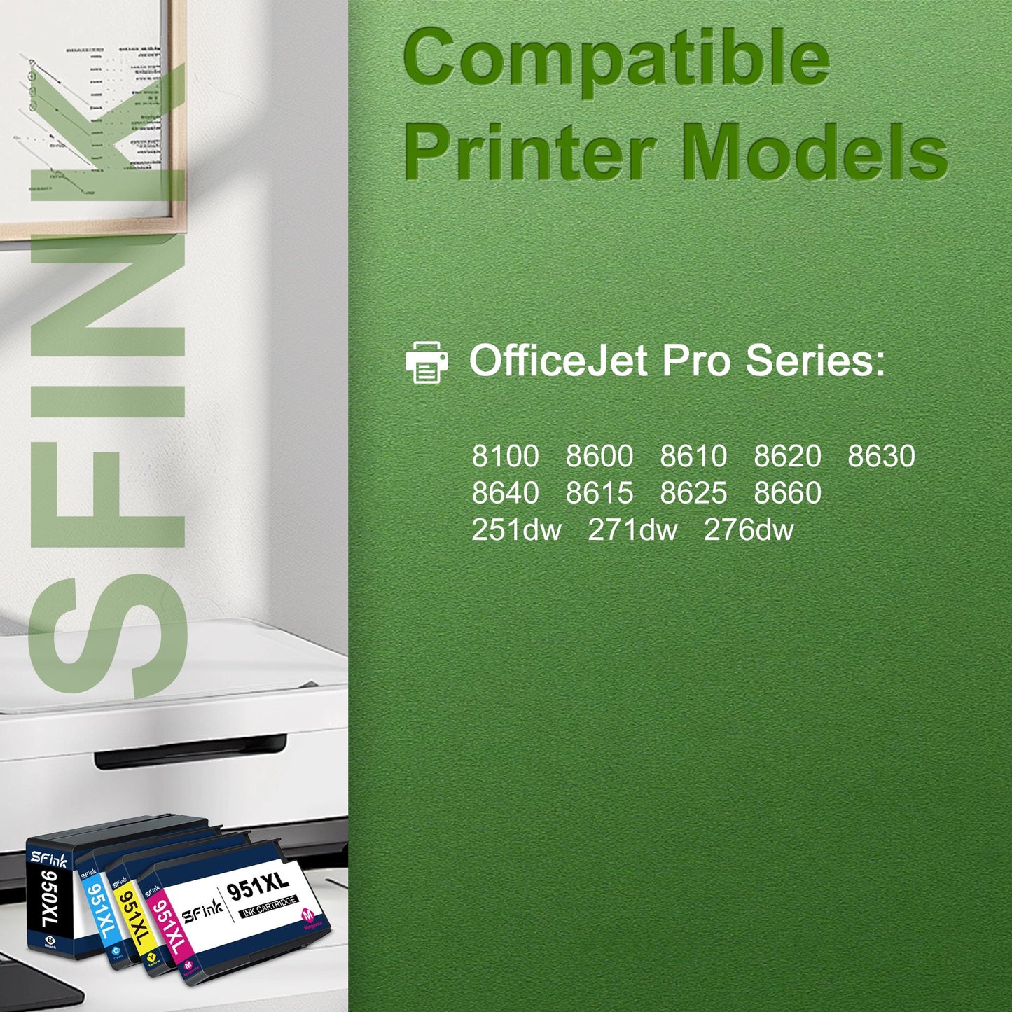 950XL 951XL Ink Cartridge 4-Pack Compatible for HP 950XL 951XL Ink Cartridges for OfficeJet Pro 8100 8600 8610 8620 8630 8640 8615 8625 8660 251dw 271dw 276dw Printers( Black Cyan Magenta Yellow)