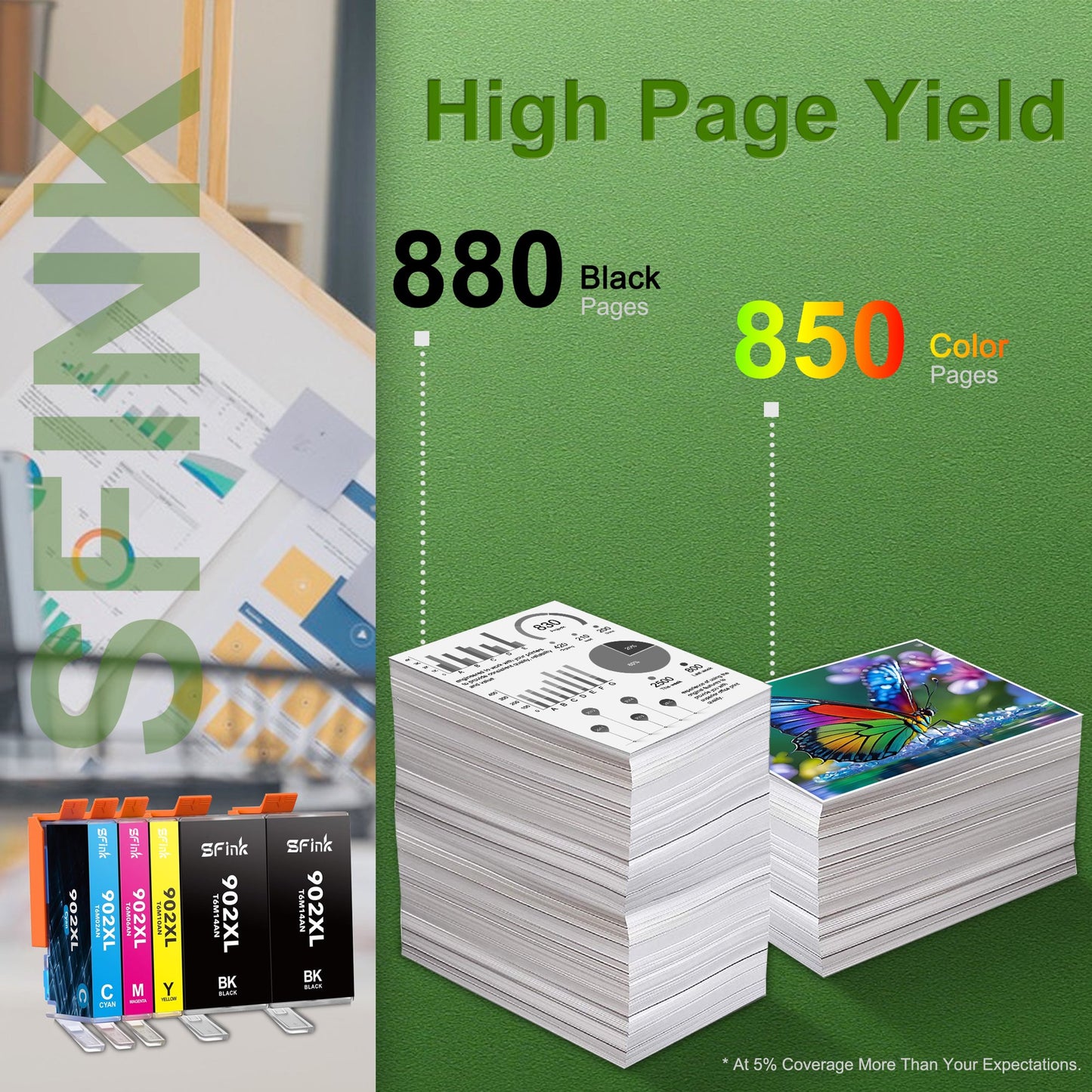 902XL Ink 5-Pack Combo Pack Compatible for HP 902 Ink Cartridges for OfficeJet 6950 6951 6958 6962 OfficeJet Pro 6960 6965 6970 6979 Printers High yield (2BK/1C/1M/1Y)