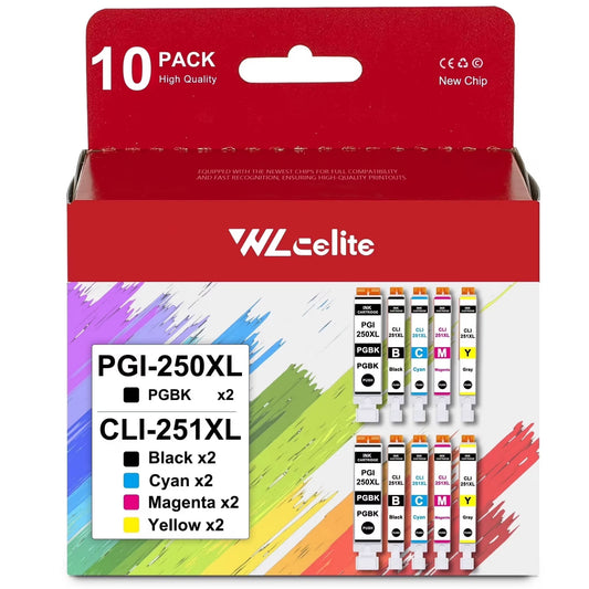 PGI 250XL CLI 251XL Ink Cartridge Compatible for Canon 250XL 251XL Ink Cartridge for MG7520 MG5420 Printer（10 Pack ）