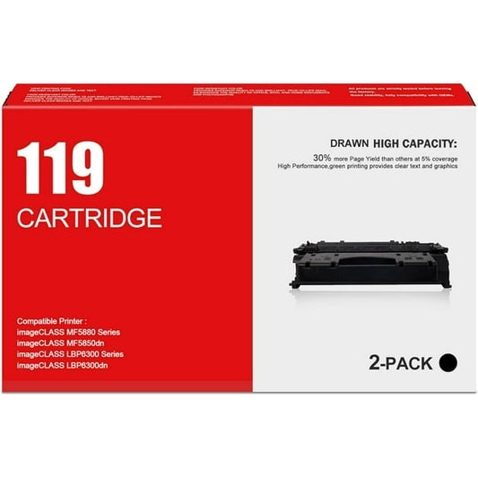119 Black Toner Cartridge 2 Pack Toner Cartridge Replacement for Canon imageCLASS MF5880 MF5900 MF6100 MF410 LBP6300 LBP6600 LBP250 Series Printers | 3479B001