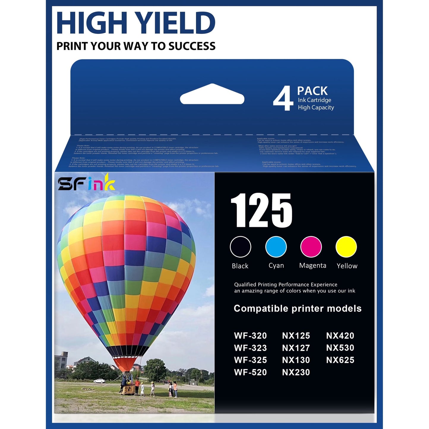 T125 125 Ink Cartridge 4-Pack Compatible for Epson 125 Ink Cartridges for NX125 NX127 NX130 NX230 NX420 NX530 NX625 Workforce 320 323 325 (Black/Cyan/Magenta/Yellow)