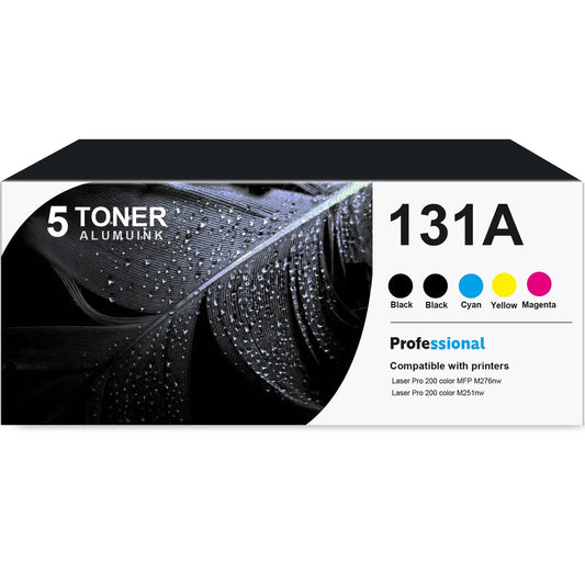 131A CF210A Toner Cartridge 5-Pack Compatible for HP 131A CF210A Toner Cartridges for Laser Pro 200 color M251, MFP M276 Series Printer (2 Black, 1 Cyan, 1 Magenta, 1 Yellow)