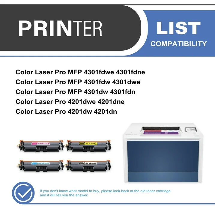 210A W2100A Toner Cartridge 4-Pack Compatible for HP 210A W2100A Toner Cartridges for Color Laser Pro 4201, Color Laser Pro MFP 4301 Series Printer