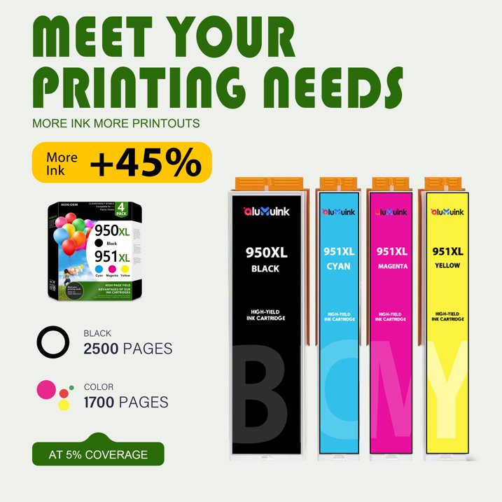 950XL and 951XL Ink Cartridges Compatible for HP 951 Ink 950 Ink Cartridges OfficeJet Pro 8600 8610 251dw Printer
