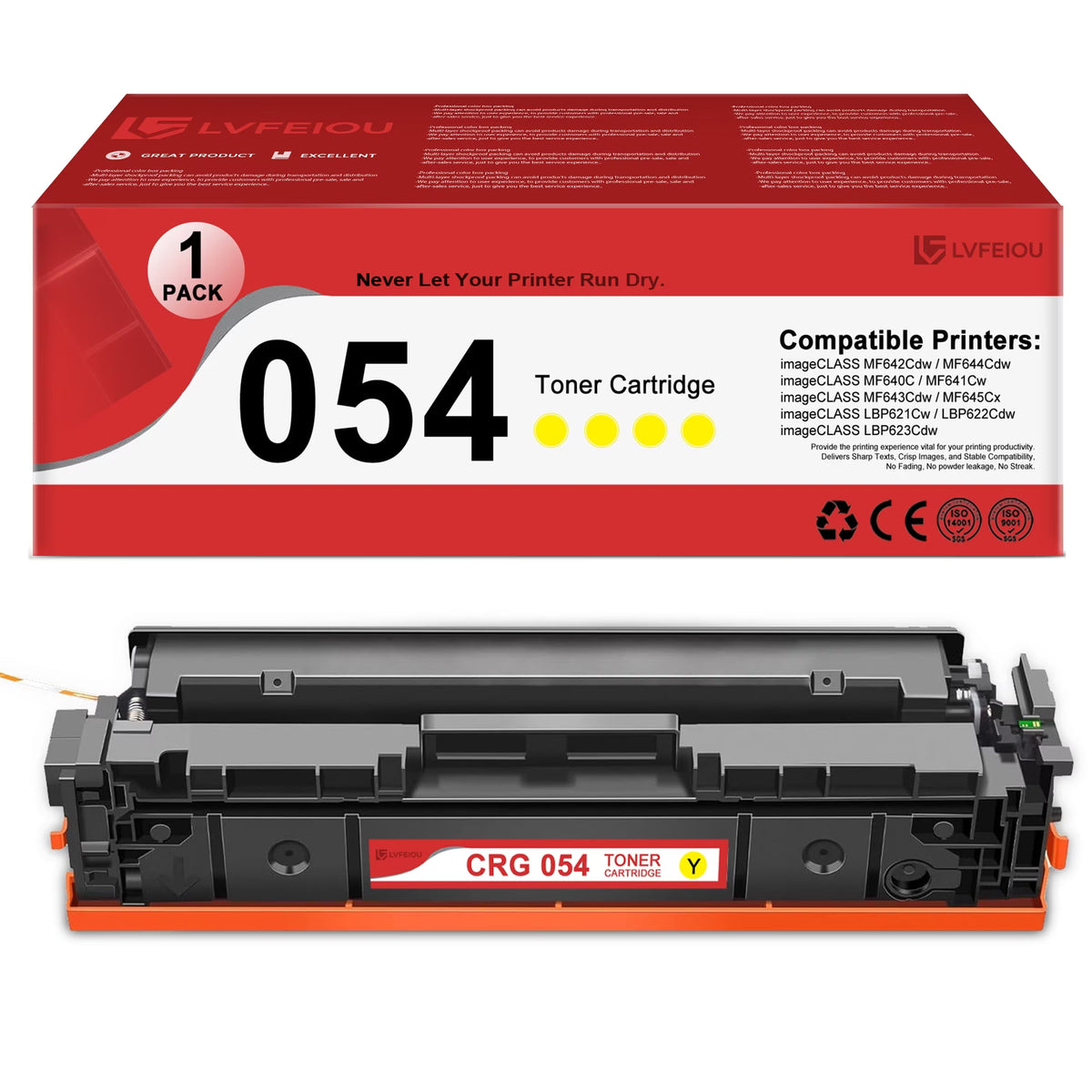 054 CRG-054 Toner Cartridge Compatible for Canon CRG054 Yellow Toner ImageCLASS LBP623Cdw MF643Cdw MF644Cdw Printer Series (1 Pack)
