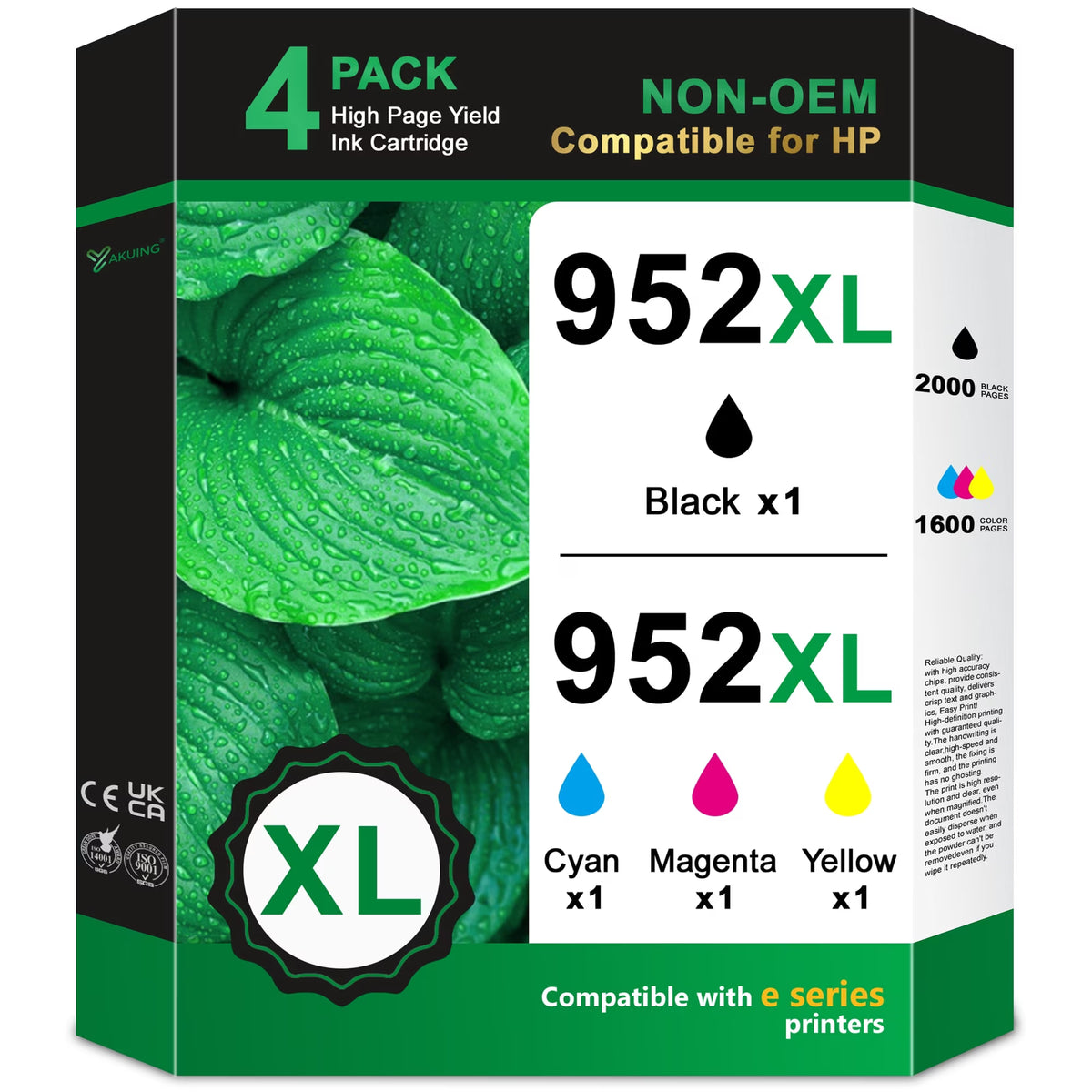 952XL Ink Cartridges Compatible for HP 952XL Ink Cartridge 952 Ink for OfficeJet Pro 8720 8715 Printer, Black Cyan Magenta Yellow
