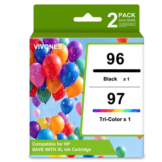 96 97 Ink Cartridges Combo Pack Compatible for 96 and 97 Ink Cartridge Work with Office Jet 7210 7210v Deskjet 5740 5740xi Photosmart 2605 2608 Printers (1 Black /1 Tri-Color)
