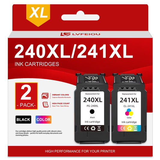 240XL 241XL Ink Cartridge Compatible for Canon PG 240XL CL 241XL Ink 240 XL 241 XL for Canon PIXMA MG2120 MG2220 MG3120 MX372 MX392 TS5100 TS5120 Printer Inks (2 Pack, Black / Color)