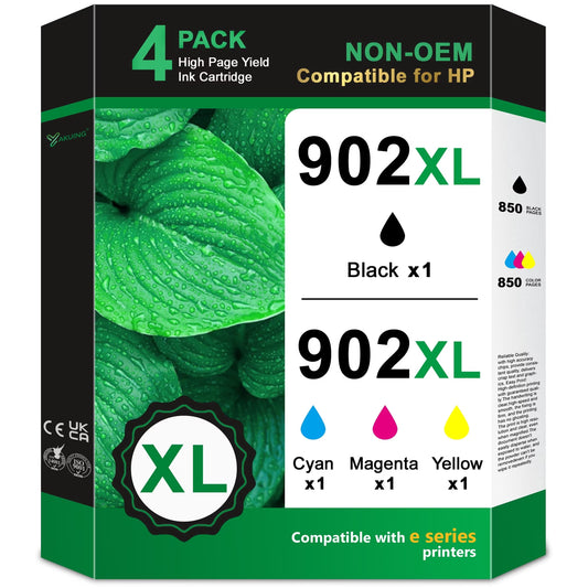 902XL Ink Cartridges 902 XL Compatible for HP 902 Ink Cartridges Combo Pack for Officejet Pro 6968 6978 Printers (4 Pack 902 XL Ink)