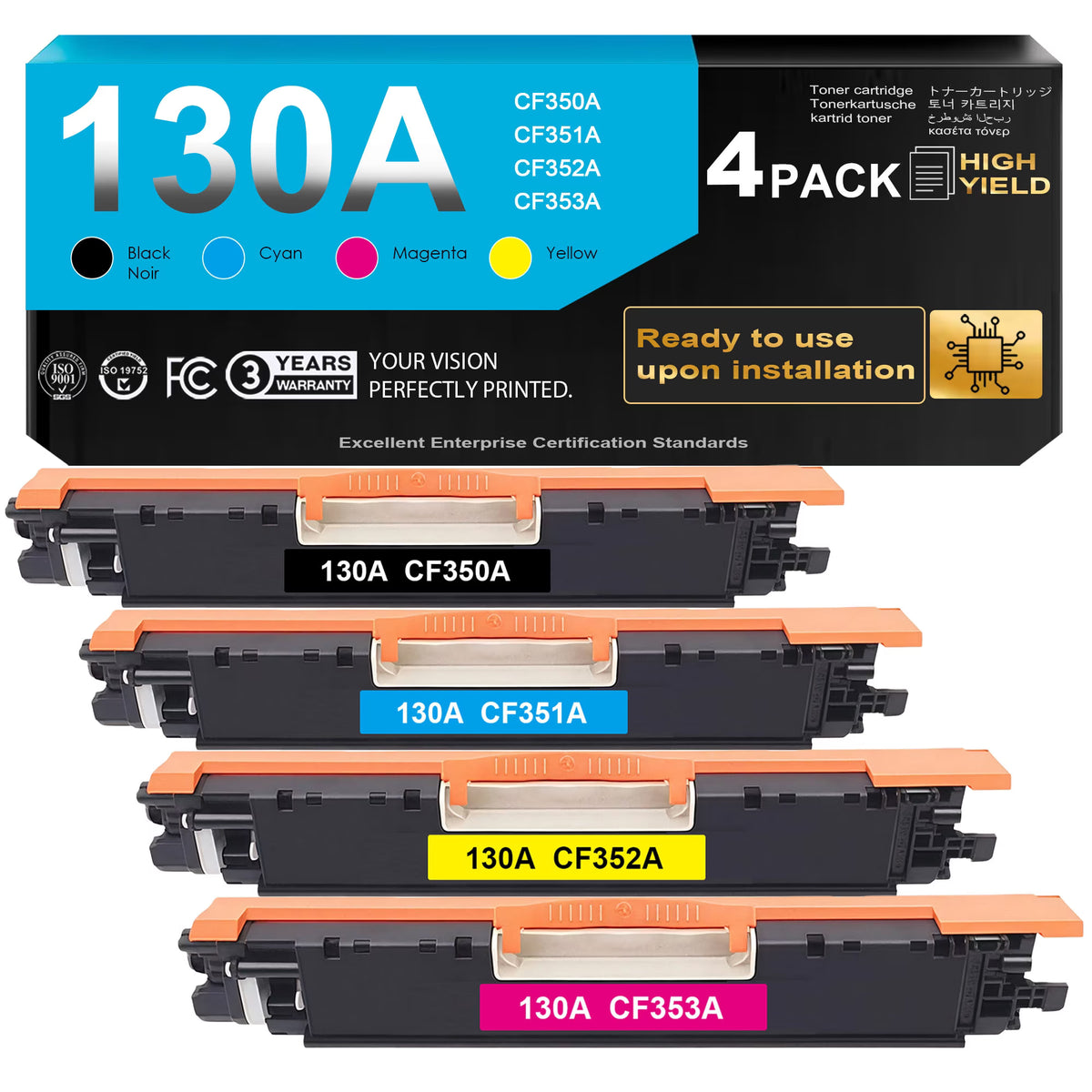 130A Toner Cartridges (With Chip) Compatible for CF350A CF351A CF352A CF353A Toner Cartridge for Color Laser Pro MFP M176 M177 Series Printer (4 Pack)