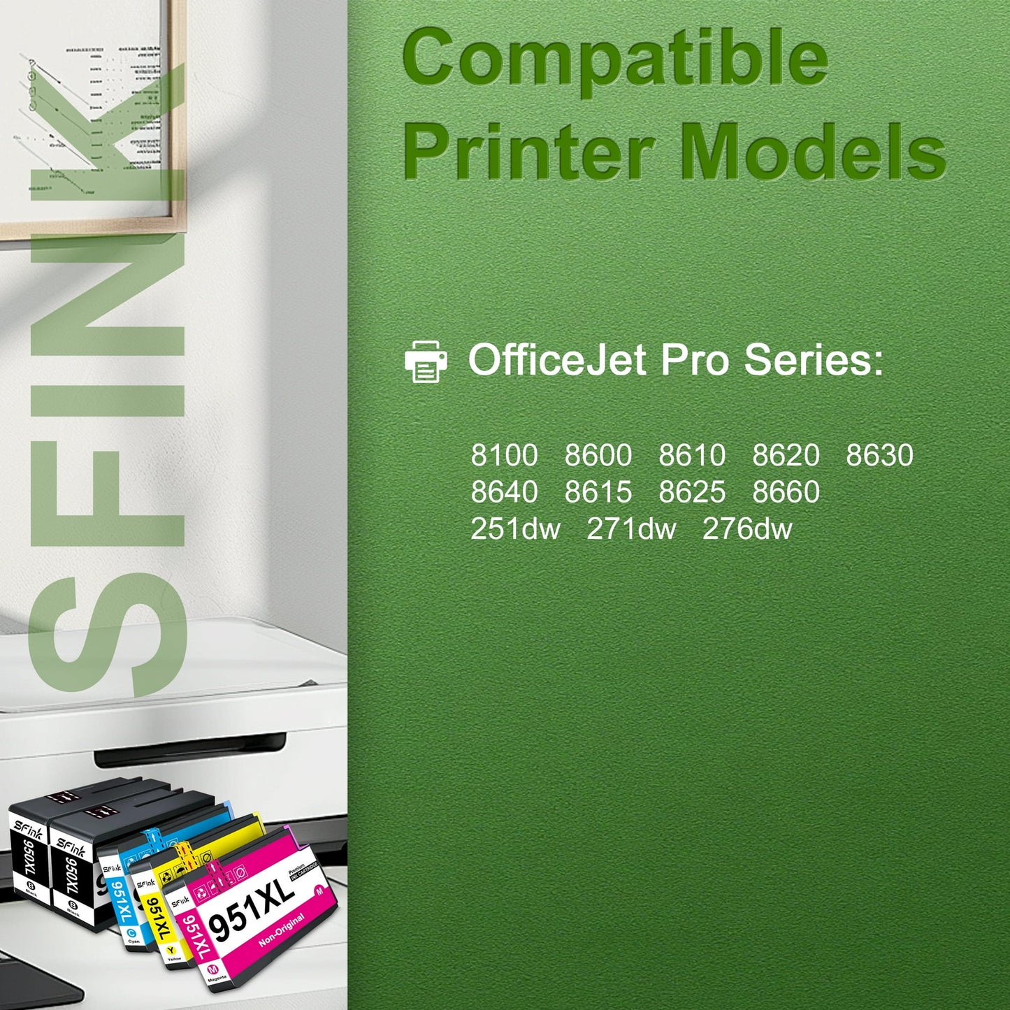 950XL 951XL Ink Cartridge 4-Pack Compatible for HP 950XL 951XL Ink Cartridges for OfficeJet Pro 8100 8600 8610 8620 8630 8640 8615 8625 8660 251dw 271dw 276dw Printers( Black Cyan Magenta Yellow)