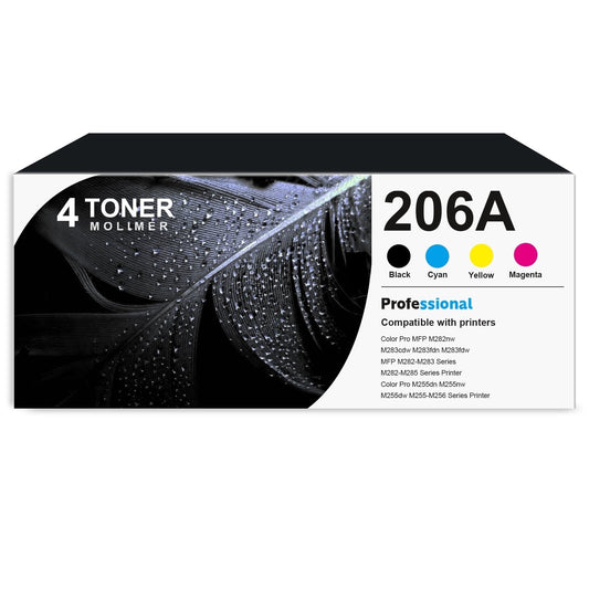 206A 4Pack Toner Cartridge Black 1600 Pages Cyan Magenta Yellow 1550 Pages With Chip Compatible for M255dw M282nw M283fdn M283fdw Printer
