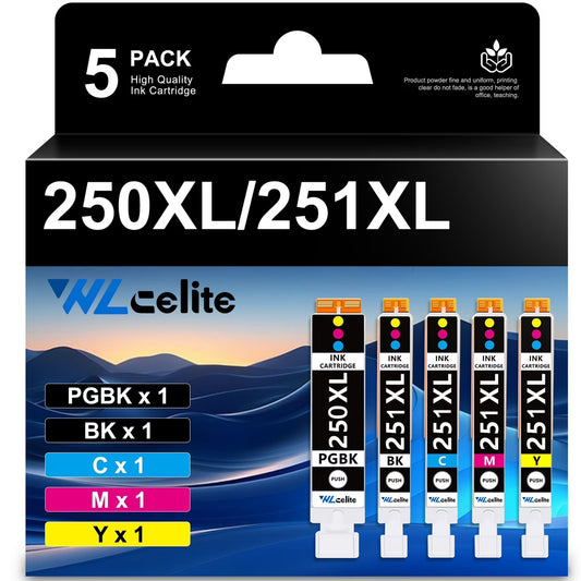 250 251 XL 5 Pack Printer Ink Compatible Replacement for Canon 250 251 Ink