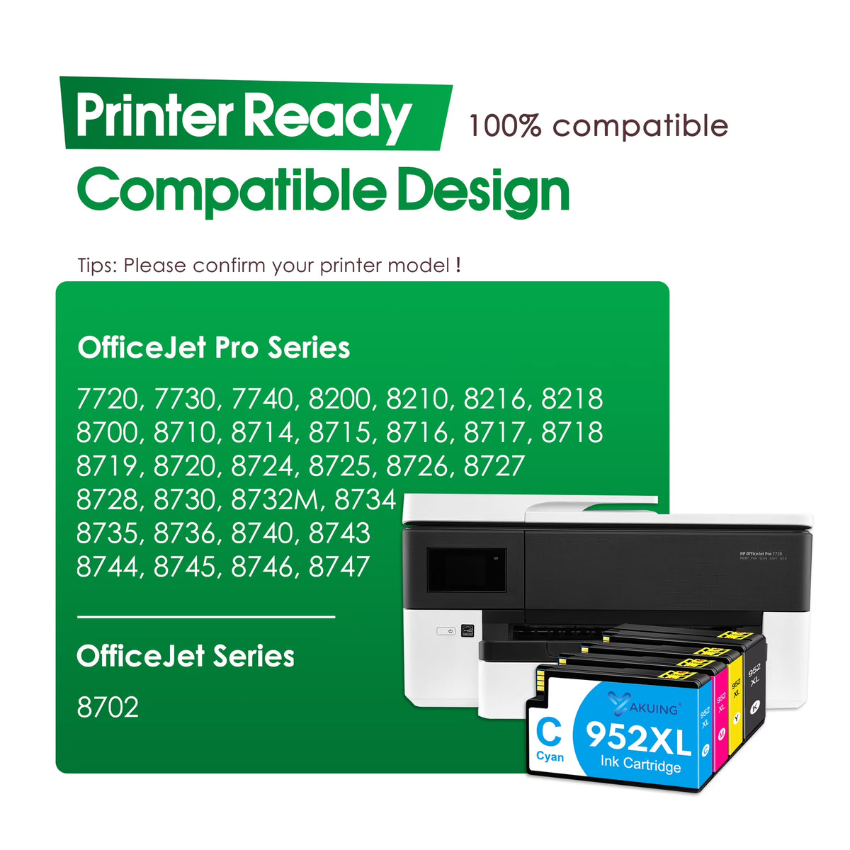 952XL Ink Cartridges Compatible for HP 952XL Ink Cartridge 952 Ink for OfficeJet Pro 8720 8715 Printer, Black Cyan Magenta Yellow