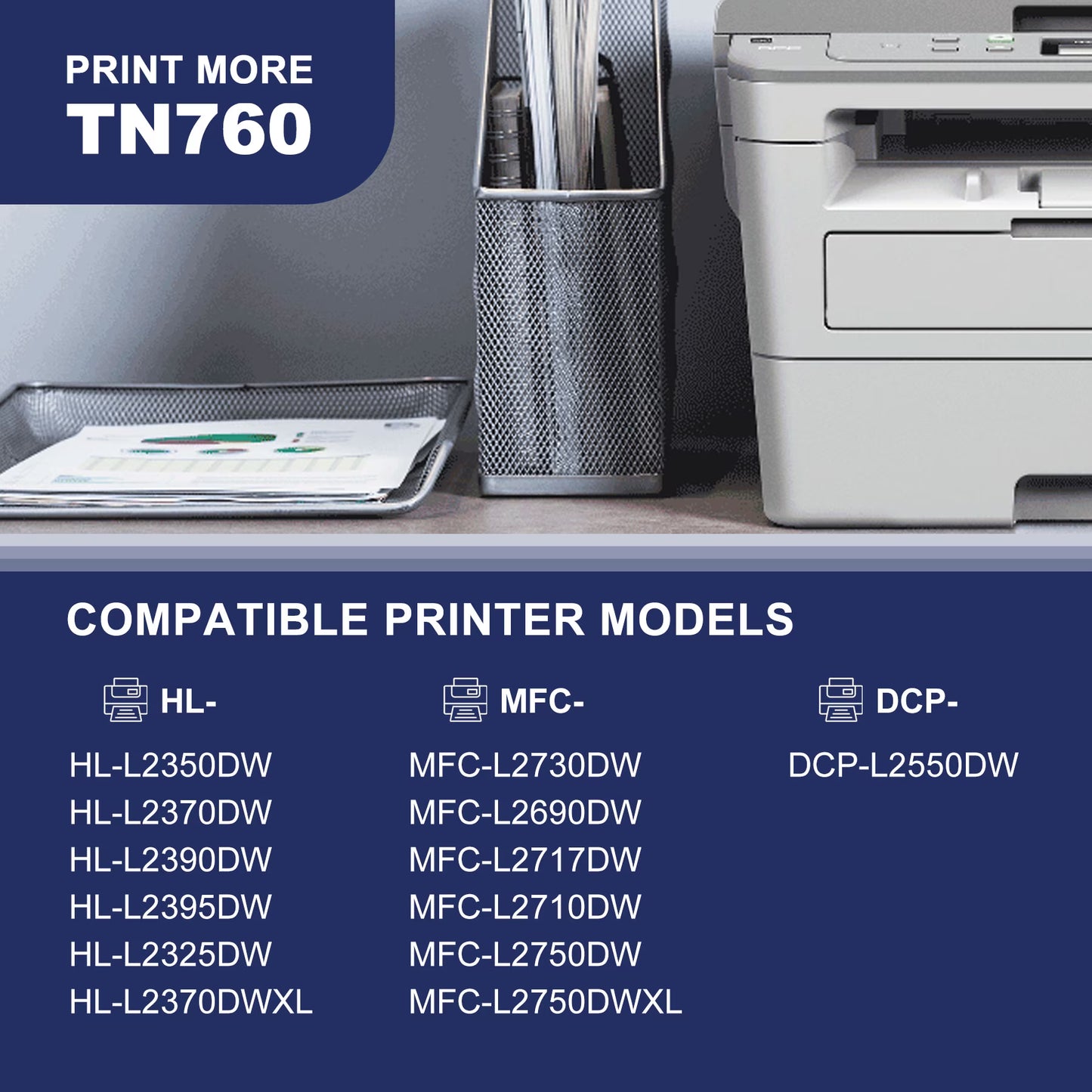 TN760 TN 760 Toner Cartridge Compatible for Brother TN 760 TN-760 TN760 Toner Cartridges for MFC-L2730DW HL-L2390DW DCP-L2550DW Printer (Black,2 Pack)