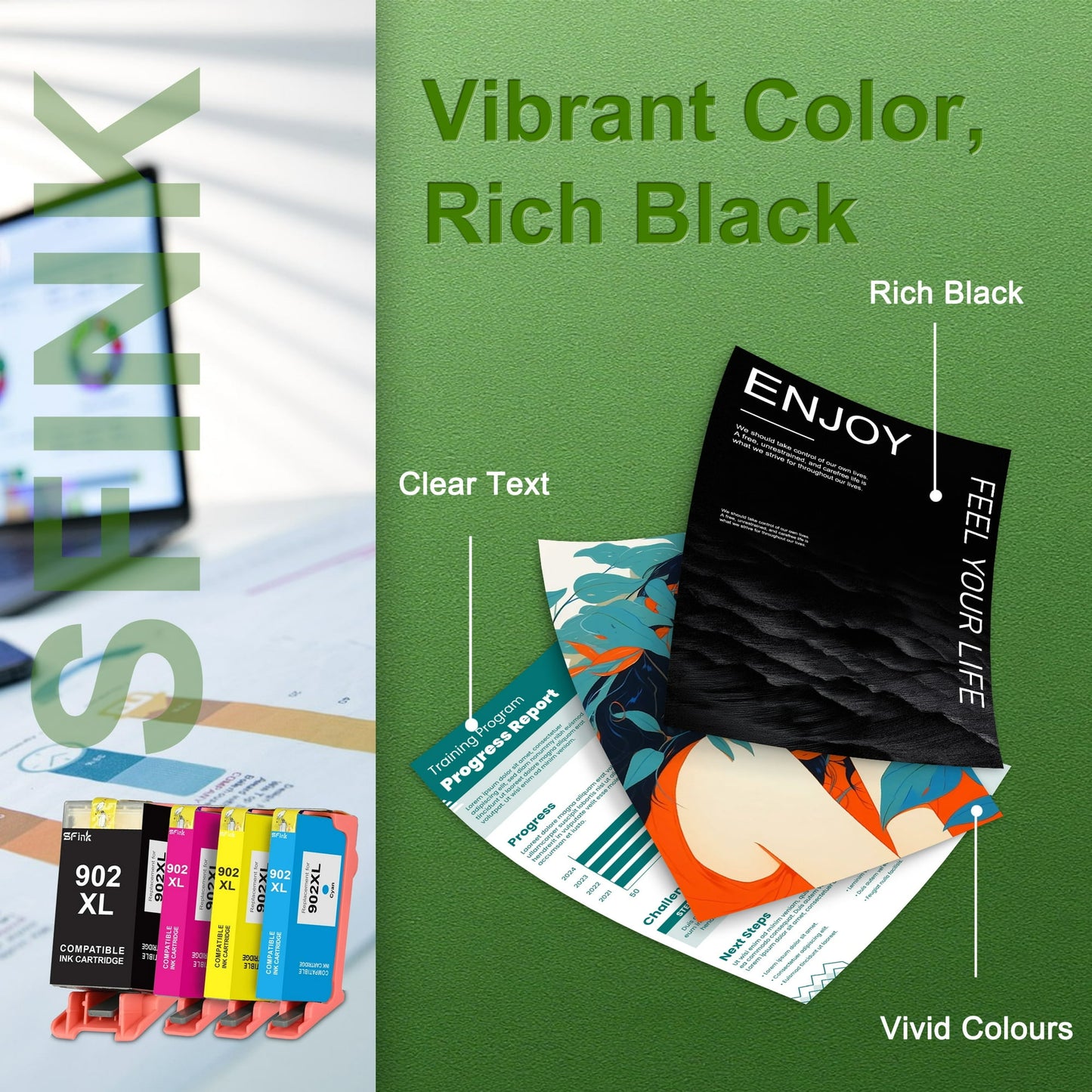 902XL Ink 4-Pack Combo Pack (1BK/1C/1M/1Y) Compatible for HP 902 Ink Cartridges for OfficeJet 6950 6960 OfficeJet Pro 6960 6970 Printers