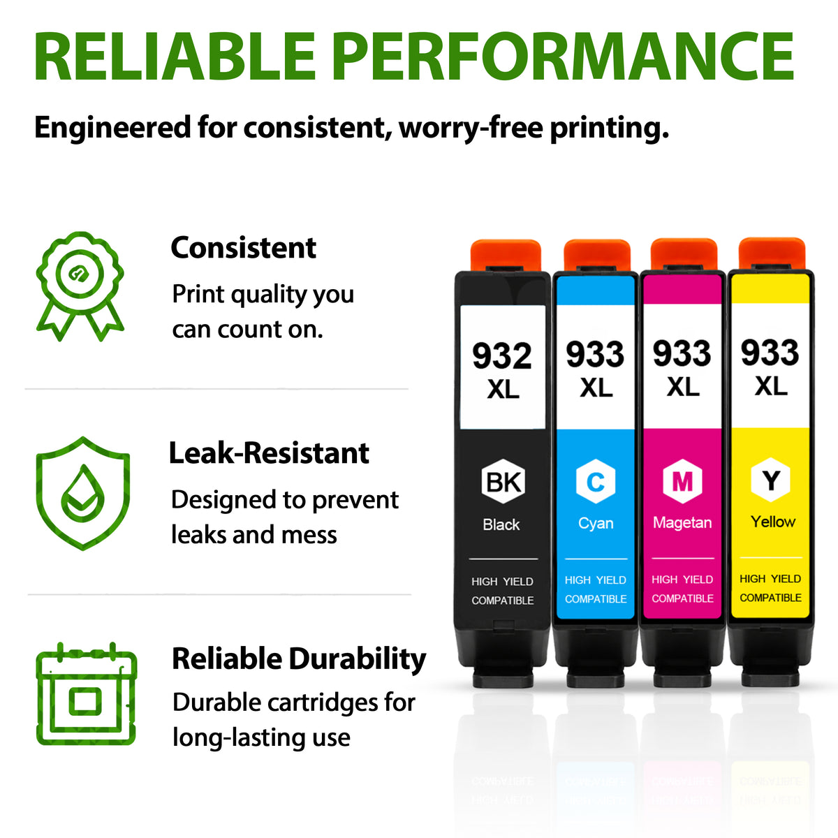 932XL 933XL Ink Cartridges Combo Pack Compatible for 932 933 Ink Cartridges Works with OfficeJet 7110 7510 7610 7612 Printers (4-Pack)