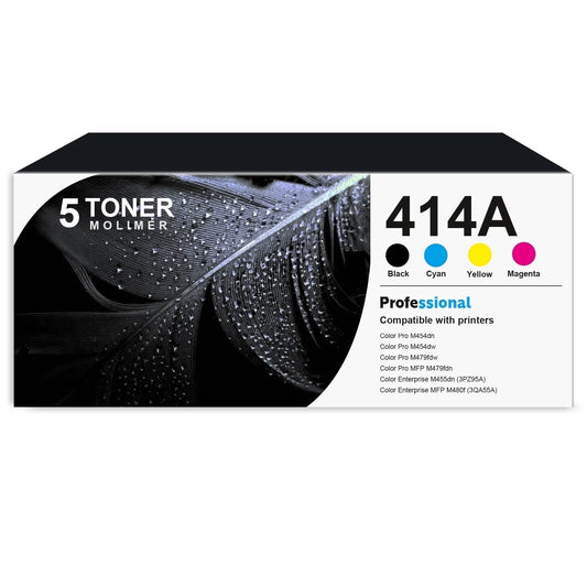 414A Toner Cartridge With Chip Compatible for 414A Toner Cartridges 5 Pack W2020A W2021A W2022A W2023A for Laserjet Pro M454dw M479fdw Printer（2 Black 1 Cyan 1 Magenta 1 Yellow）