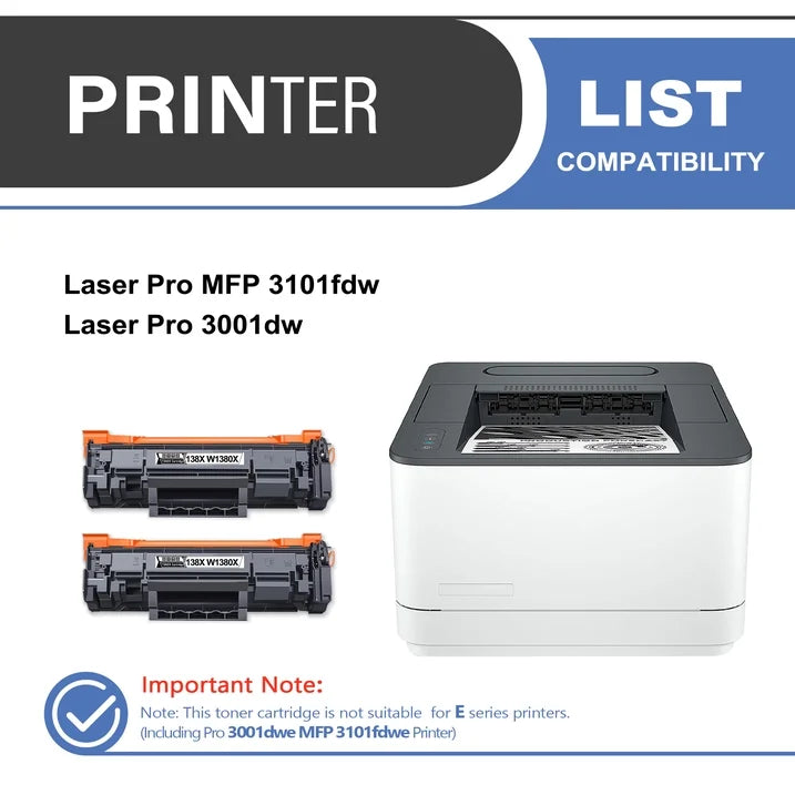 138X W1380X Toner Cartridge Balck 2-Pack Compatible for HP 138X W1380X Toner Cartridges for Laser Pro 3001 MFP 3101 Series Printer