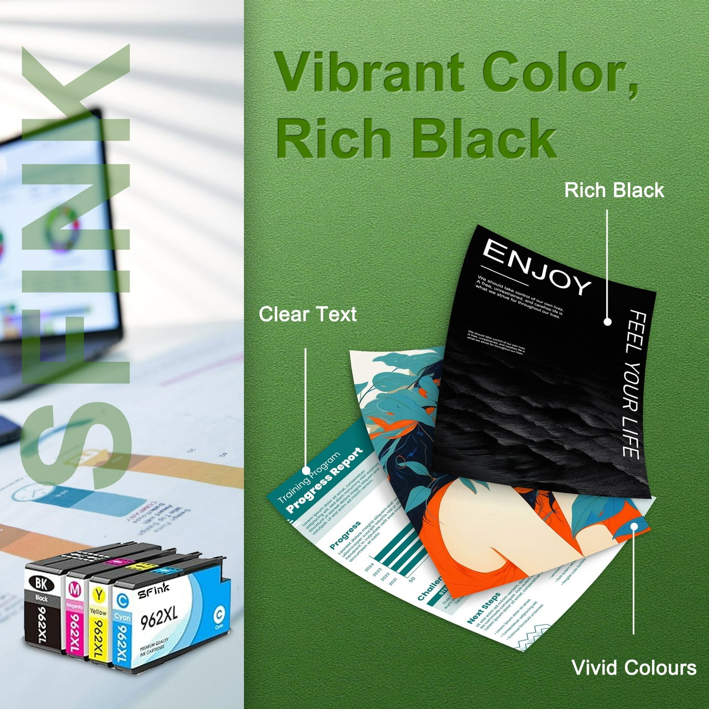962XL Ink Combo Pack (1BK/1C/1M/1Y) Compatible for HP 962 Ink Cartridges for OfficeJet 9010 9012 9014e 9015 9016 9018 9019 Printers 4-Pack