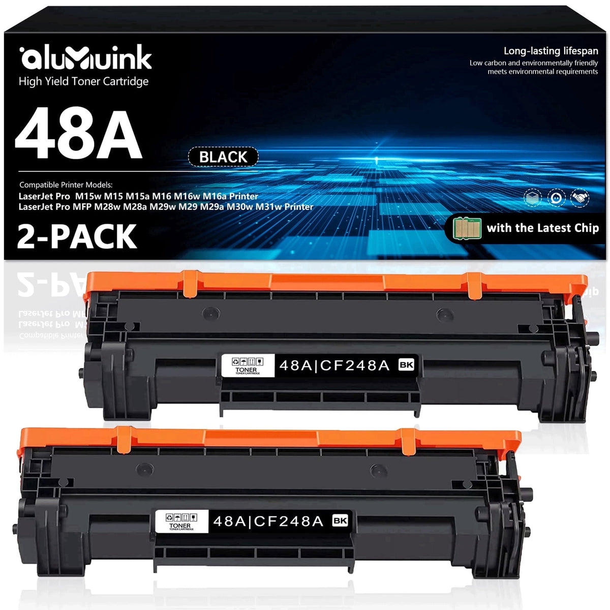 48A Black Compatible for 48A CF248A Toner Cartridges for LaserJet Pro M15w M16w Printer (2 Pack)