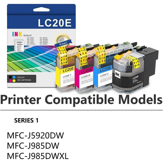 LC20E High Yield Ink Cartridge (4-Pack, 1BK/1C/1M/1Y)Replacement for Brother LC20E Ink MFC-J5920DW
