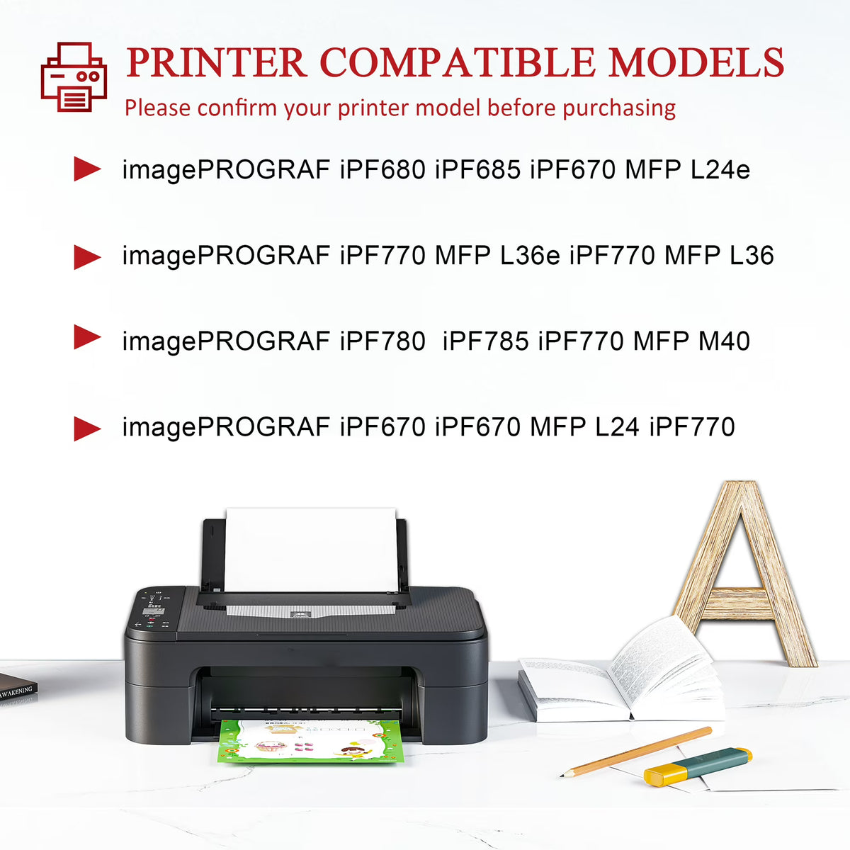 PFI 107 Ink Cartridge 130ml Replacement for Canon 107 Ink for iPF680 iPF685 Printer（5 Pack,1*Matte Black 1*BK 1*C 1*M 1*Y）