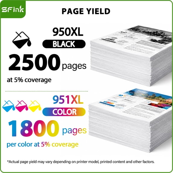 950XL and 951XL Ink Cartridges 4 Pack Compatible for HP950 and 951 XL Ink Cartridges Combo Pack Works with OfficeJet Pro 8600 8610 8620 Printers